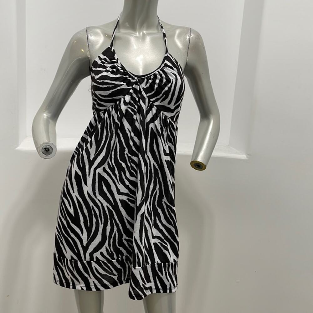 Velvet Torch Halter Casual Mini Dress Black White Size M